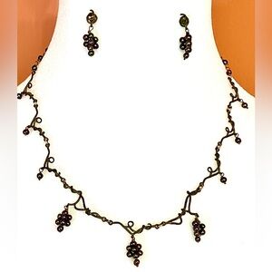Michael Michaud Handcrafted Bronze Botanical Grape Vine Necklace & Earring Set